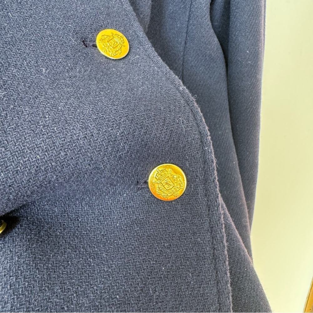 J Crew Navy Pea Coat Wool Stadium Cloth by Nello Gori 14 Gold Buttons - Picture 8 of 13